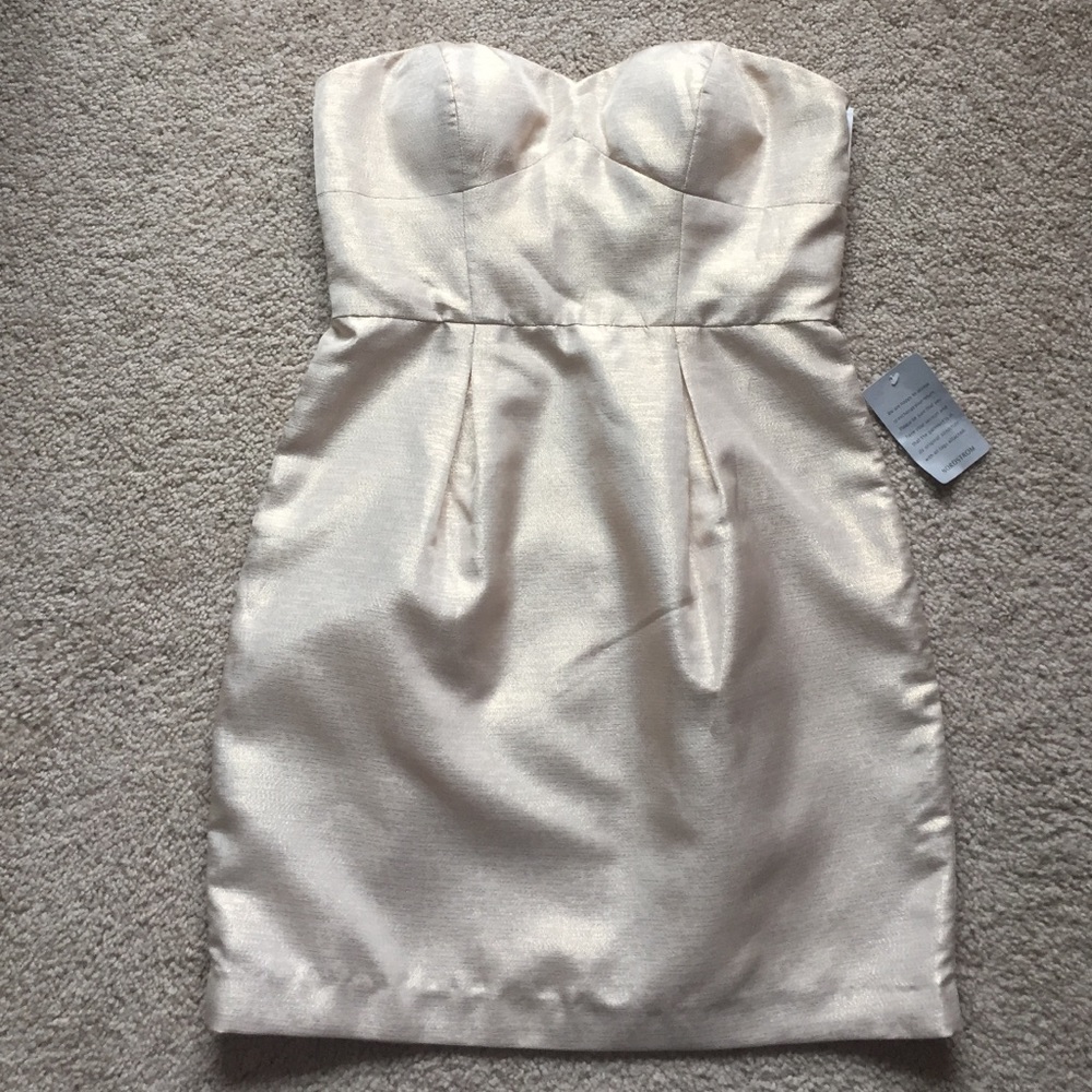NWT Aidan mattox gold strapless dress sz 8